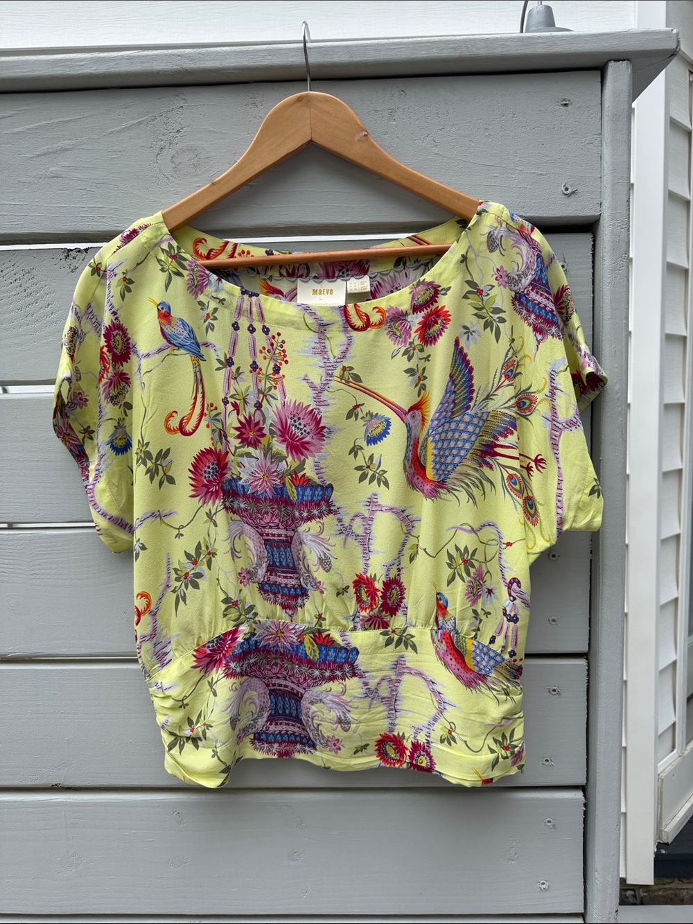 Maeve Yellow Lime Tropical Bird & Floral Cropped Top
